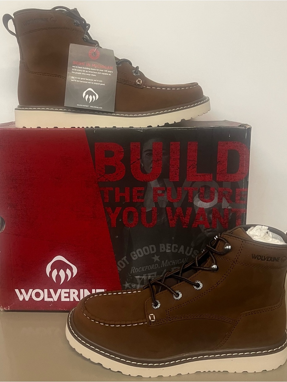 Wolverine Brown Moc Toe Work Boot with Cream Sole - Picture 4 of 6